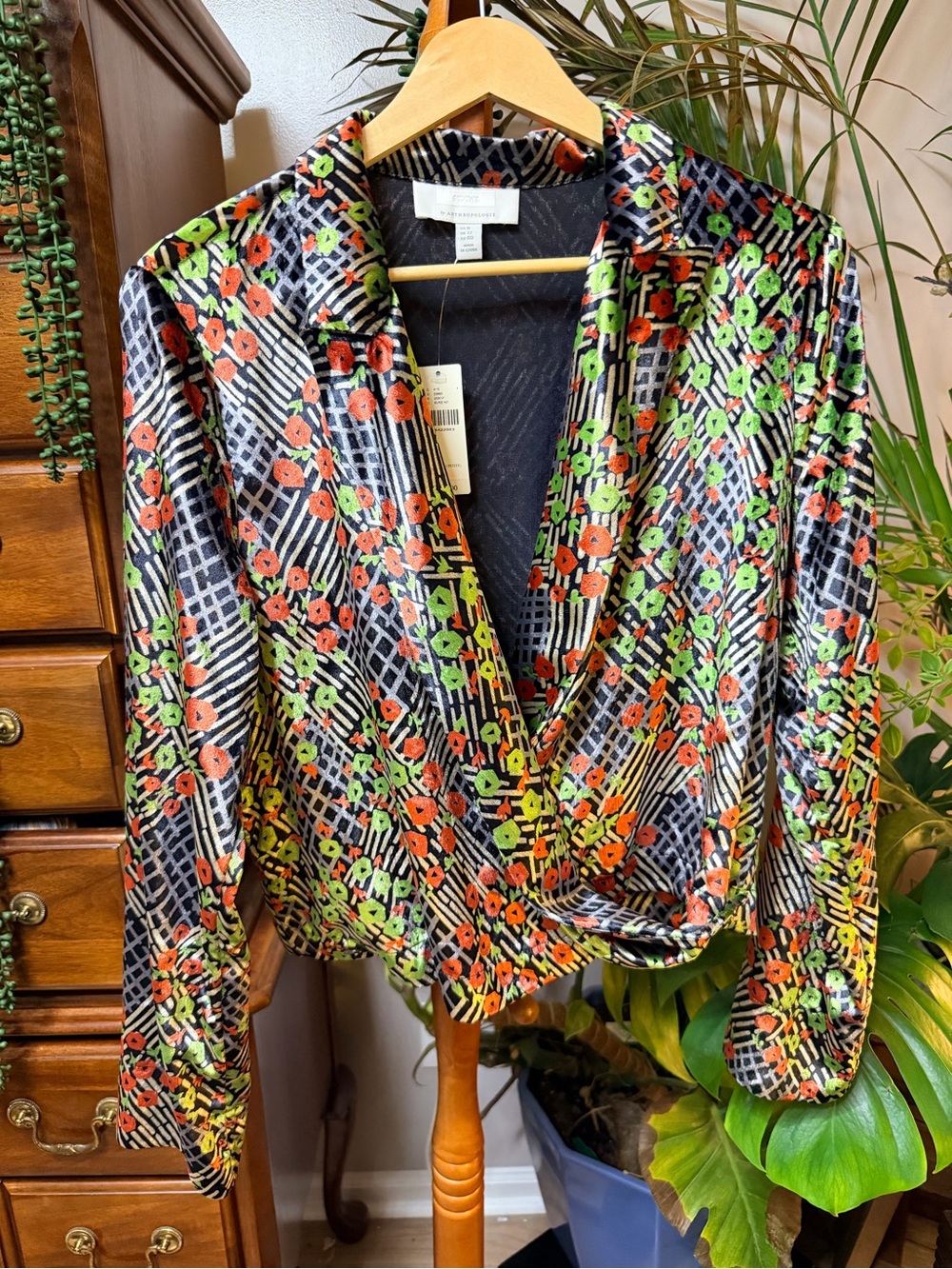 NWT Anthropologie Ett:Twa Floral Velvet Graphic Wrap Blazer Jacket Sz 8